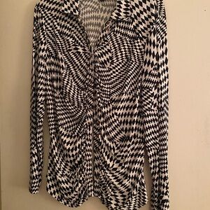 INC International Concepts Black and White Geometric Button Down Shirt